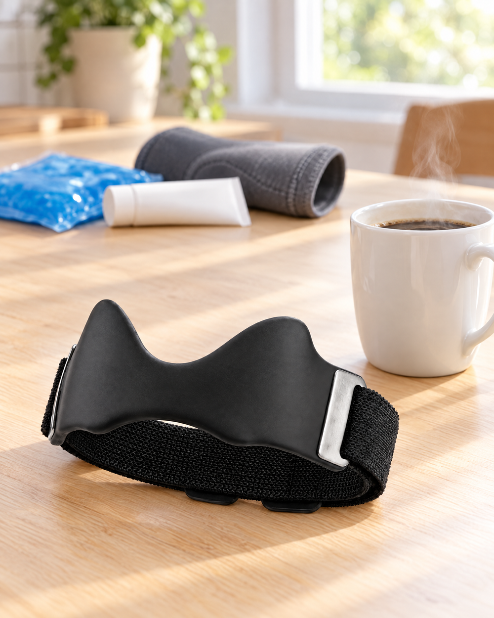 Unbrace One next to a morning coffee