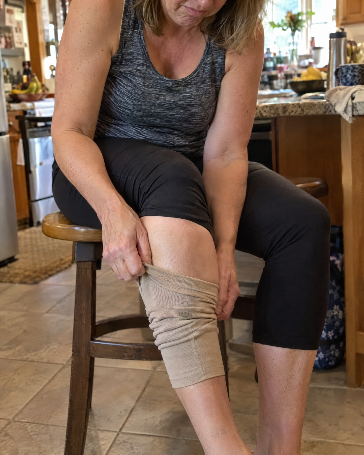 A knee sleeve that slid down by midday